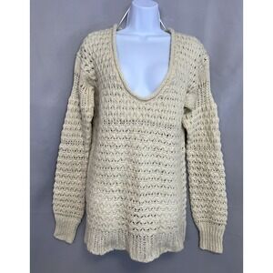 Free People Crashing Waves Knit Pullover Womens Sweater Size Small Beige Wool